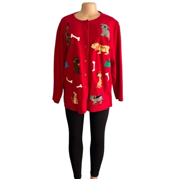 Bechamel Vintage Quirky Red Cardigan with Dog and Bone Embroidery - Picture 2 of 9